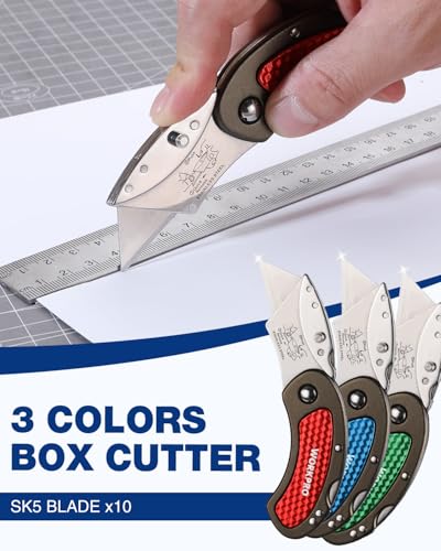 WORKPRO Folding Utility Knife Set, 3-Piece Colorful Box Cutters