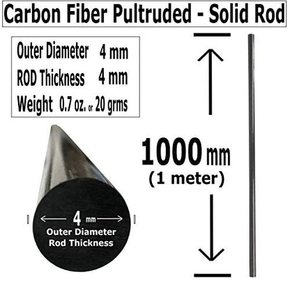 – Round Carbon Fiber Rod - 4mm X 1000mm – Pultruded Round Solid Rod - Black Matte Finish - Pure Solid Carbon Fibre Round Tube shafts - for RC Planes-Drones, Boat DIY Craft Projects