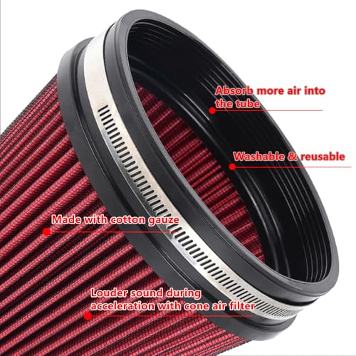 6" 152 mm High Flow Inlet Air Filter, Air Intake Cone Filter Replacement Performance Washable Clamp-On Dry, 6'' Tall(Red) - color: 6'' Tall-Red