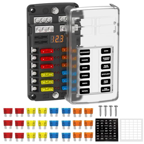 12 Way Fuse Block Box 12V/24V DC, ATC/ATO Fuse Panel with LED Display for Marine Boat Automotive Motorcycle - style: 12 Way-LED
