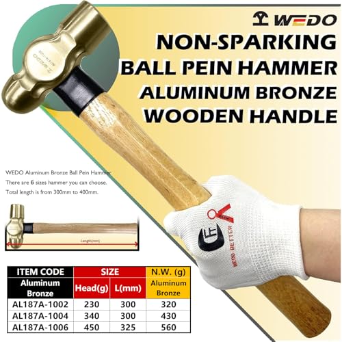 WEDO 3PCS Ball Pein Hammer,1/2lb+3/4lb+1lb Non-Sparking Ball Peen Hammer with Wooden Handle, Aluminum Bronze,Die-forged,Corrosion Resistant,BAM & FM Certificate,DIN Standard - color: Aluminum Bronze, size: 3pcs-setA