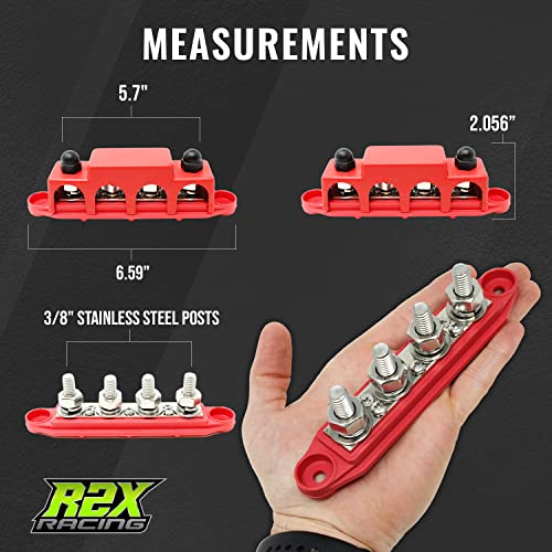 4 Post Bus Bar Pair with Cover - Made in The USA - 250 Amp Rating – Marine Bus Bar, Automotive, and Solar Wiring – Battery Terminal Distribution Block (5/16" Red + Black 400 Amp) - size: 5/16" Red + Black 400 Amp