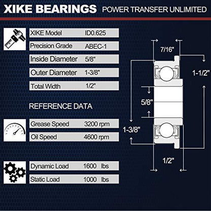 XiKe 4 Pack Flanged Ball Bearings 5/8" x 1-3/8" x 1/2". Be Applicable Lawn Mower, Wheelbarrows, Carts & Hand Trucks Wheel Hub. Replacement for JD AM118315, AM35443, Stens 215-038, 215-061 Etc. - size: ID 5/8" x OD 1-3/8"