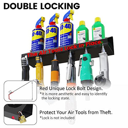 UNITEDPOWER Pneumatic Tool Holder Lockable/Aerosol Rack Combo, Wall Mounted Spray Can Bottle Holder, Air tool organizer, for Garage and Workspace, 5 Cans and 6 slots - style: Air Tool Holder-Lockable