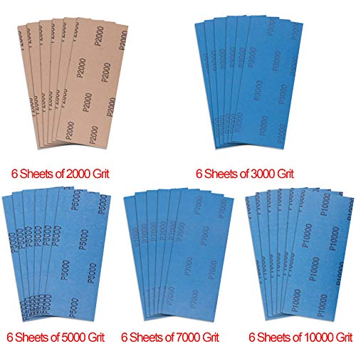 AUSTOR 30 Pieces Wet and Dry Sandpaper Assortment Fine Grit Sanding Sheets