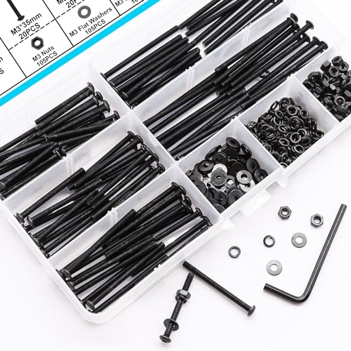 420PCS Black M3 Button Head Hex Socket Cap Screws, M3 x 30/35/40/45/50mm Metric Screws Bolts Nuts Washers Assortment Kit, 10.9 Grade Alloy Steel - color: BK-M3 x 30-50mm/