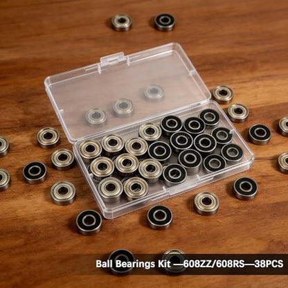 Dianrui 38 PCS 608RS & 608ZZ Ball Bearings Assortment Kit, Small Bearings Carbon Steel Deep Groove Bearing, for Furniture Wheel, Roller Skates, 3D Printing and ect - size: 608RS&ZZ