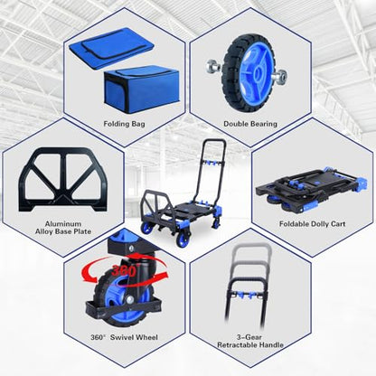 YANGTZE 2-1 Folding Hand Truck Dolly Cart with Wheels,330LBS Capacity - color: D-blue