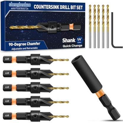 shengbenhao #6 Countersink Drill Bit Set for Wood 12Pcs Adjustable - style: #6