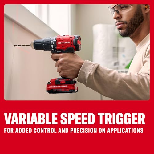CRAFTSMAN 20V MAX 1/2 Cordless Hammer Drill, Includes Battery (2 Ah), Charger and Double Ended Bit, Variable Speed Power Hammer Drill with LED Light (CMCD712D1)