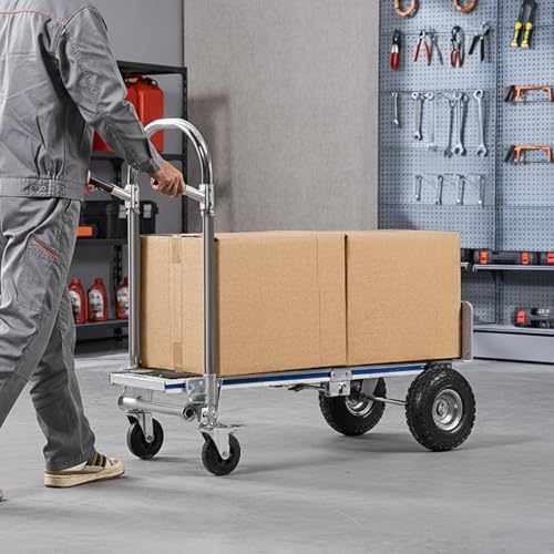 VEVOR 2 in 1 Hand Truck, 1000 lbs Load Capacity for 4-Wheel Mode, Convertible Hand Truck Dolly with Non-Slip Handle & Wheels, Portable Trolley Dolly for Moving Home, Office, Warehouse, Supermarket - size: 1000 lbs