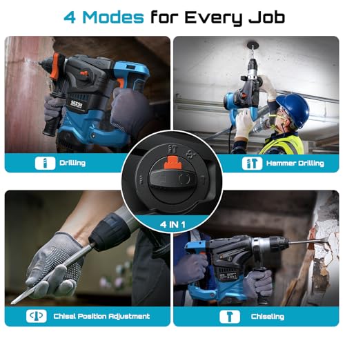 Seesii 13 Amp SDS-Plus Rotary Hammer Drill for Concrete, 6J, 4 Functions