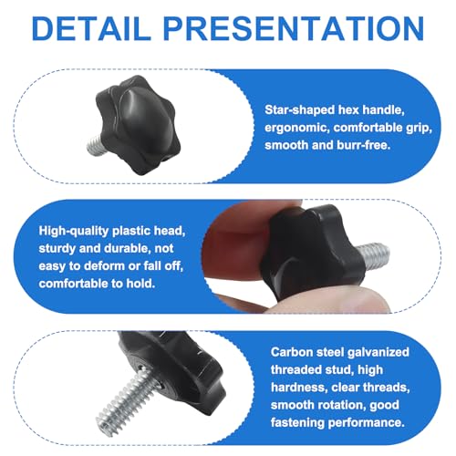10Pcs 1/4"-20 Star Hand Knobs, Black, 1/4"-20 * 16 - size: 1/4"-20*16