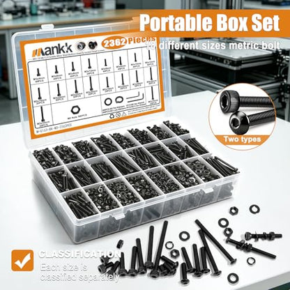 mankk 2362PCS M3 Metric Screws Kit,Hex Socket & Button Head Bolts - size: M3-2362PCS