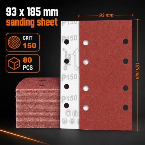 80 PCS 1/3 Sandpaper Sheets 150 Grit 8 Hole - color: GRIT 150