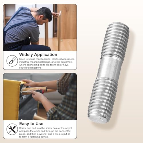 METALLIXITY Double End Threaded Stud Screw(M10x130) SS304 Silver - size: M10 x 130mm