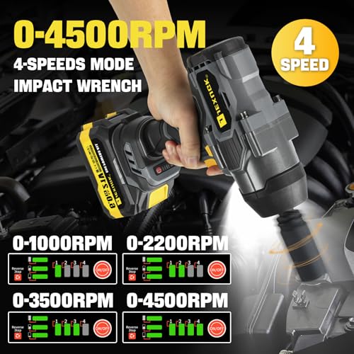 JEXUGK 2200Nm Cordless Impact Wrench, 1/2" Electric Impact Gun with 2 x 6.0Ah Batteries, 21V Brushless High Torque Impact Wrench with 5 Pneumatic Sockets, Impact Driver for Truck Tire Lug Nut Removal