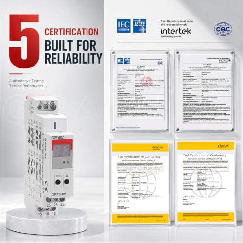 GEYA AC/DC 12-240V Multifunctional Time Relay with LED Display, 20-Mode Adjustable Delay Timer 0.1s-99d, 2 SPDT, DIN Rail Mount for Industrial Panel & Lighting Control - size: GRT8X2-W240