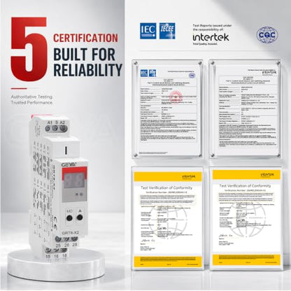 GEYA AC/DC 12-240V Multifunctional Time Relay with LED Display, 20-Mode Adjustable Delay Timer 0.1s-99d, 2 SPDT, DIN Rail Mount for Industrial Panel & Lighting Control - size: GRT8X2-W240
