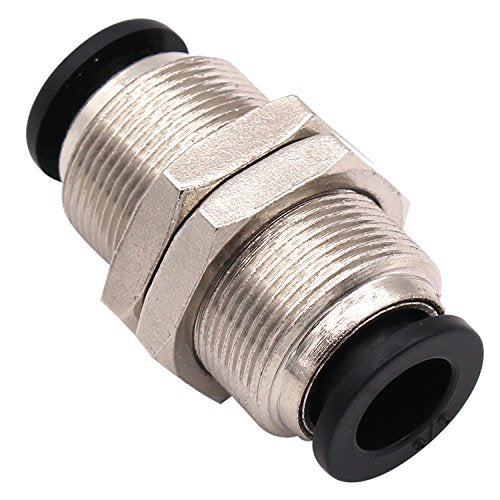 Bulkhead Union Push to Connect Tube Fitting 3/8 In Tube OD Stainless Steel Double Threaded (5 Packs) - size: 3/8" (pack of 5)