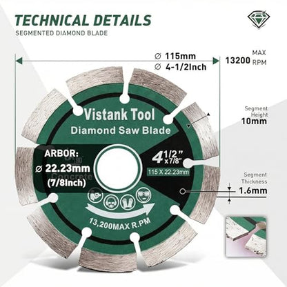 Diamond Blade for Angle Grinder 2-Pack 4.5 Inch, Cutting Discs 4 1/2 Inch, Segmented Concrete Cutting Blade for Masonry Stone Brick Granite, 7/8 Arbor Dry Wet Cut