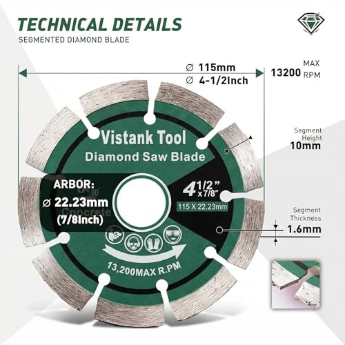 Diamond Blade for Angle Grinder 2-Pack 4.5 Inch, Cutting Discs 4 1/2 Inch, Segmented Concrete Cutting Blade for Masonry Stone Brick Granite, 7/8 Arbor Dry Wet Cut