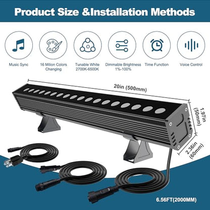 Linkable RGBCW Wall Washer Lights , 90W Smart LED Stage Wash Light Bar - size: 20" 90W RGB+Tunable White(2700-6500K)