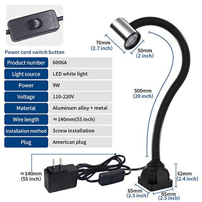 Led Machine Work Light, IP65 Water Proof Flexible Gooseneck Lamp 900 Lumens 120 Volt for Lathe Milling Drill Press Industrial Lighting, Install With Screws - size: Install with Screws