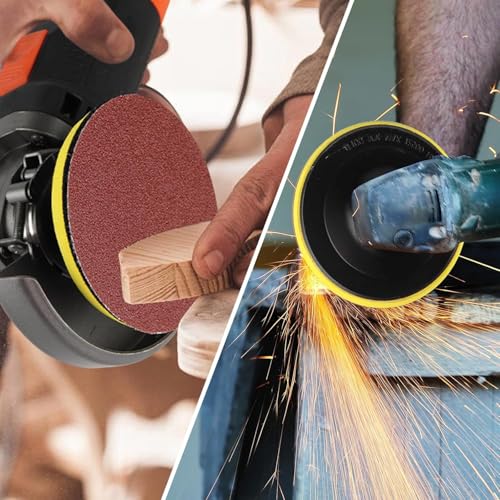 4 Inch Angle Grinder Sanding Discs Kit 100 Pcs Adhesive Sand Paper Discs 40-800 Grit Sandpaper with Cushion Pads and Hook & Loop Backing Pad Polishing Attachments for Wood, Metal, Plastic