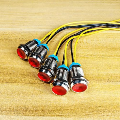 Gebildet 5pcs 10mm LED Metal Indicator Light 110V-220V AC Waterproof Signal Lamp (Red) - color: Red 110V