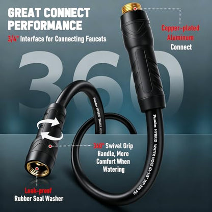 Garden Hose 50 ft x 5/8", NON-EXPANDABLE Heavy Duty Premium Flexible Hose - color: Black, size: 50ft