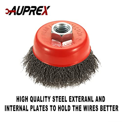 AUPREX 5 Pack 3 Inch Coarse Crimped Wire Cup Brush for Angle Grinder with 5/8 Inch-11 Threaded Arbor - 0.014 Inch Carbon Steel Wire -Light Duty Conditioning for Metals - size: 3 Inch