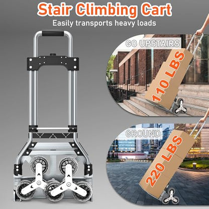 Stair Climbing Cart, 220 LBS Aluminum Stair Climber Dolly, Heavy Duty Folding Hand Truck Dolly with 6 Wheels, Telescoping Handle and Elastic Rope for Home, Moving, Groceries, Warehouse - color: Blcak, size: 180 lbs