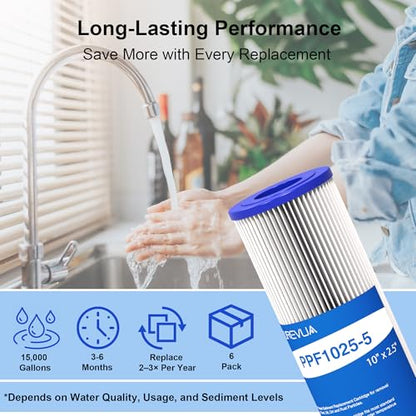 5 Micron Pleated Water Filter Cartridge 10" x 2.5", 6-Pack - size: 5 Micron