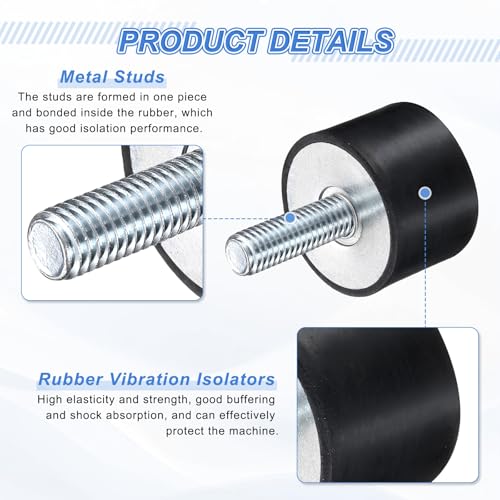 uxcell 2Pcs M8 Thread Rubber Mounts, Vibration Isolators, Cylindrical Shock Absorber with Studs 30 x 20mm with Non-Slip Nuts - size: M8 x 30 x 20mm