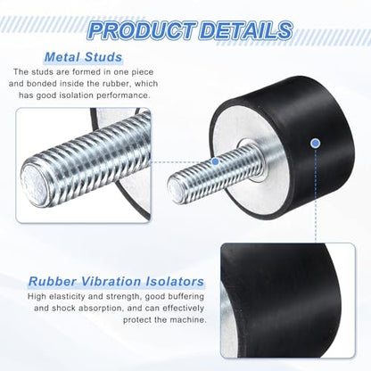 uxcell 2Pcs M8 Thread Rubber Mounts, Vibration Isolators, Cylindrical Shock Absorber with Studs 30 x 20mm with Non-Slip Nuts - size: M8 x 30 x 20mm