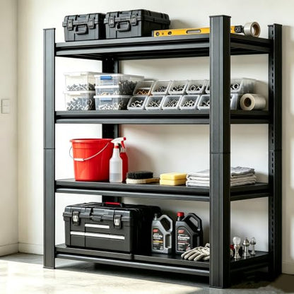 20" D Shelves for Garage Storage, 45" W Metal Garage Shelving Heavy Duty, 4 Shelf Adjustable Steel Standing Shelf Units for Basement, Industrial, Shop, Pantry, Warehouse, Kitchen, Black - size: 4 Tier 45.3" W x 19.7" D x 54.3" H