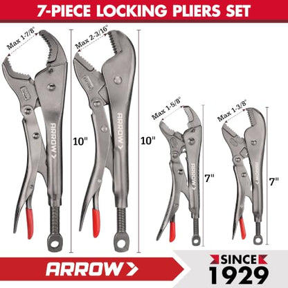 ARROW 7-piece Locking Pliers Set, Chromium-Molybdenum Vice Grips - style: 7-piece