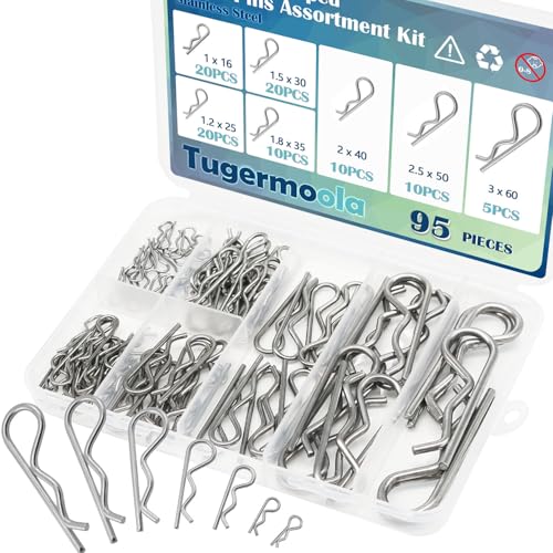 95PCS 7 Sizes Stainless Steel Hitch Pin Clip Assortment Kit R Shaped Cotter Pins Fastener Clips OLA031 - size: 95 pcs Assortment (7 Sizes)