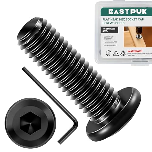 20Pcs M5-0.8 x 16mm Flat Head Socket Cap Screws Bolts 304 Stainless Steel Black Zinc Plated Furniture Bolts, Fully Threaded M5 Bolt with Hex Spanner - size: M5 x 16mm