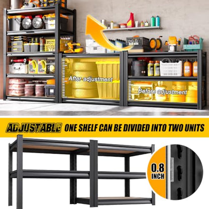5-Pack 3-Tier Heavy Duty Garage Shelving Set for Home Storage & Organization, Adjustable Metal Utility Rack for Garage, Pantry, Kitchen, Closet & Household Essentials, 33.5"H x 35.4"W x 15.7"D - size: 35"Wx16"Dx33.5"H
