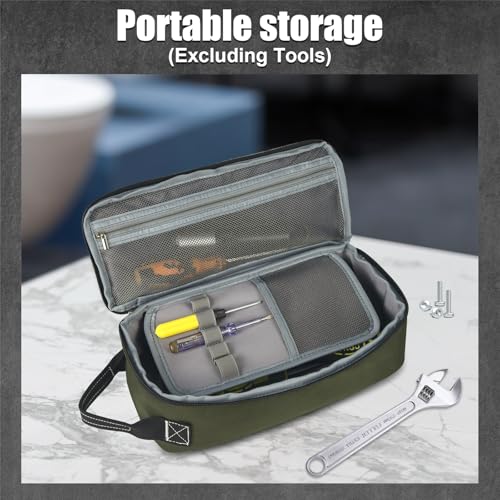 12.6" Heavy Duty Small Tool Bag Pouch for Men with Multiple Pockets,Green - color: Green