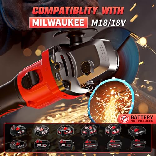 Angle Grinder 4-1/2 Inch Cordless Compatible with Milwaukee 18V/M18 Battery - color: Red