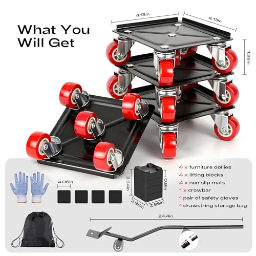 Furniture Dolly with 5 Wheels Heavy Duty Furniture Movers with Wheels Furniture Moving Wheels for Heavy Furniture Dollies Moving Dolly Heavy Duty Furniture Lifter Rollers 1322 lbs Load Capacity - size: 4.1x4.1 IN