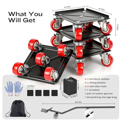 Furniture Dolly with 5 Wheels Heavy Duty Furniture Movers with Wheels Furniture Moving Wheels for Heavy Furniture Dollies Moving Dolly Heavy Duty Furniture Lifter Rollers 1322 lbs Load Capacity - size: 4.1x4.1 IN
