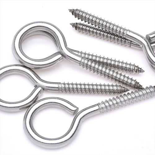 6 pcs 1/3" x 4" Screw Eye Hooks, 304 Stainless Steel Heavy Duty Bolts, M8 - size: M8-4'', 6Pcs