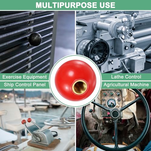 M METERXITY 4-Pack Threaded Ball Knobs, M12 Female Thread 40mm Dia. Thermoset Ball Knob for Lathe/Machine/Lawn Mowers, Round Phenolic Brass Insert Lever Handle [Red] - color: Red, size: M12x40mm
