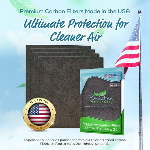 Breathe Naturally Universal Cut To Fit Carbon Activated Air Filter - Replacement Charcoal Filters - Pre Filter Carbon Sheet for Air Purifier, Vent Filters & More - Made in USA (Pack of 4, 24x24) - size: 4 Pack, style: 24x24