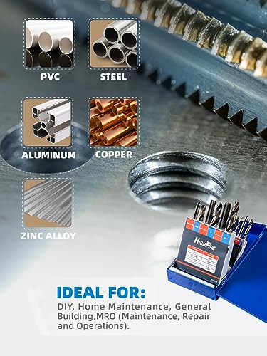 HIGHFIRE 18pcs SAE Drill and Tap Set with 1 Piece T-Handle Ratchet Tap Wrench Capacity Range #0-1/4", Black and Gold Premium HSS Jobber Length Drill Bits and Hand Plug Taps with Metal Indexed Box - size: 18 SAE set