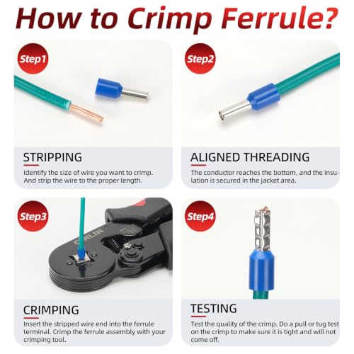 Ferrule Crimping Tool Kit,Wire Ferrule Kit Crimper Connectors,4 corners Self-adjustable AWG23-7 gauge1800PCS Ferrules Terminal,Crimpers Tools Pin Terminals Ratchet Pliers for Audio,Car,DIY